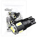194 LED Light Bulb, Yorkim 7th Generation,12V,5730,T10 6-SMD LED Bulb, Replacement and Reverse White Bulbs,Used for Signal Lights, Trunk Lights, Dashboard Lights, Parking Lights (Pack of 10)
