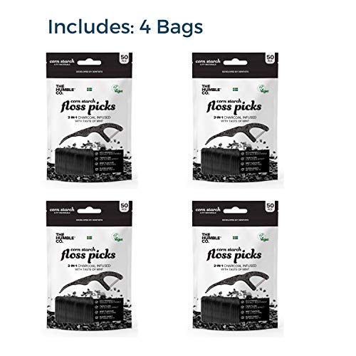 Natural Dental Floss Picks (4pk) - Vegan, Eco Friendly, Sustainable Flossers for Zero Waste Oral Care (Charcoal) - Thumbnail 3