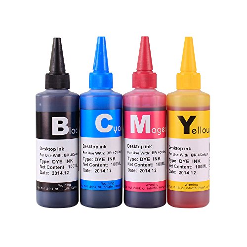 JetSir Four Colors Dye Ink Standard 100 ml Refill Ink Kit High Yield Refill Kit for Brother Printer