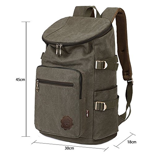 BEFAiR Men Medium Army Green Canvas College Backpack 15 inch Laptop Bag Schoolbag Vintage Hiking Daypack