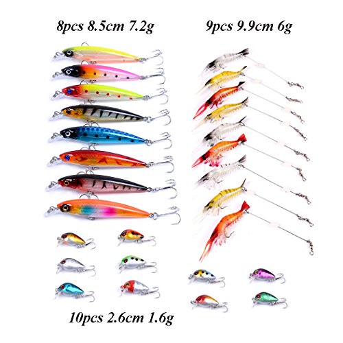 Aorace Fishing Lures Squid 3D Laser Minnow Jerkbait Mini Hard Crankbait Bass Salmon Trout swimbaits Soft Shrimp Baits For Saltwater Freshwater 27Pcs/lot fishing gear kit