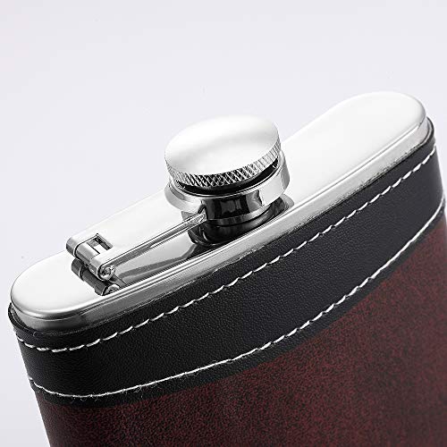 YWQ Premium 1 Pack 8 Oz Hip Flask for Liquor Soft Touch Leather Wrap with Funnel,18/8 Stainless Steel Highest Food Grade Leak Proof Classic Flask - Thumbnail 5