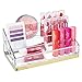 mDesign Plastic 4 Tier Cosmetic Palette Organizer with 4 Compartments for Bathroom Vanity, Countertop or Cabinet to Hold Makeup, Lipstick, Eyeliner, Beauty Accessories - Clear/Soft Brass