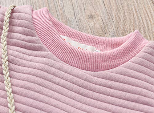 Kehen Kids Toddle Girls Autumn Winter Party Clothes Warm Long Sleeve Solid Lace Swing Dress Sweatshirt with Pocket Pink 5T