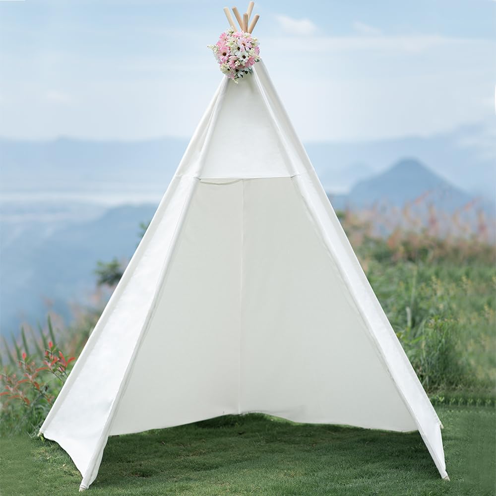 Photo 1 of 86" H Larger Teepee Play, Huge Foldable Indoor With Star Light, Large Tall Outdoor Canvas for Adults, 5 Sides Wide Open Front Without Door Flaps, Beach Tent