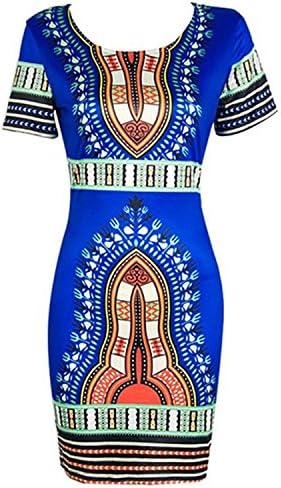 SKYHALO Women Traditional African Print Dashiki Bodycon Stretch Dress Oversized