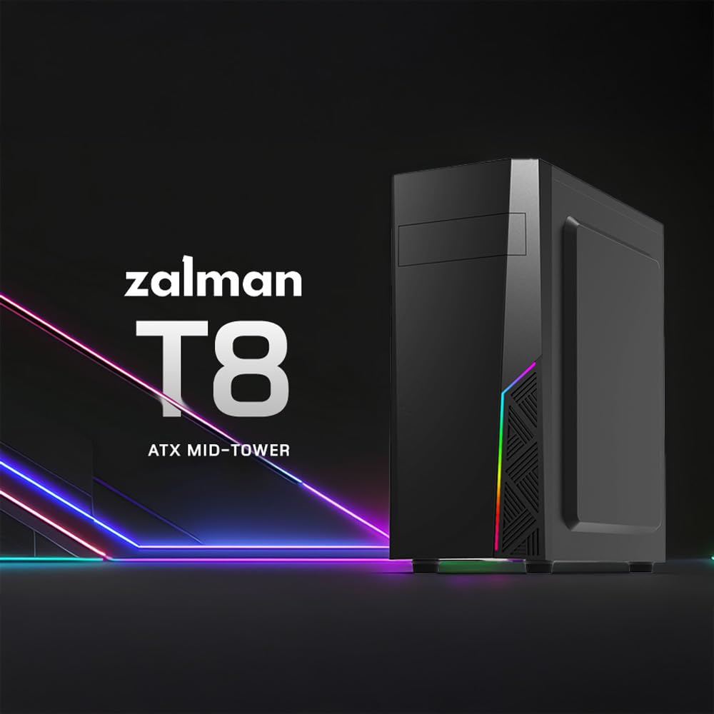 Zalman T8 Mid-Tower ATX PC Case – Spectrum RGB Lighting Strip with Control Button, 5.25” ODD Support, USB 3.0, Preinstalled 120mm Rear Fan