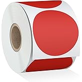 Misofuki 2" 750 Labels Red Circle Direct Thermal Stickers Labels Roll Compatible with Zebra, Rollo, MUNBYN, Self-Adhesive Round Direct Thermal Labels