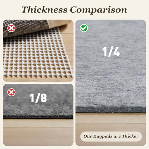 Double Sided Rug Pad Underpad 8x10 Non Slip Reversible Rug Gripper -1/4" Anti Slip Rug Underlay-Carpet Underpad for Area Rug Cushion Extra Thick Felt,Keep Your Rugs Stay in Place