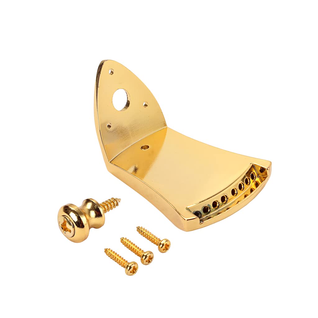 Alnicov Metal Triangle Mandolin Tailpiece Replacement Parts with Screws Guitar Strap Lock for 8 String Arched Top Mandolin(Golden)
