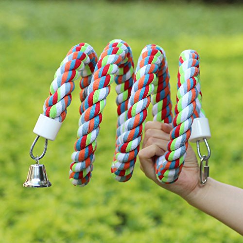 KINTOR Rope Bungee Perch Bird, 83inch Pure Natural Colorful Bead Cage Chewing Toys for Small Medium Parrot (83inch Length)