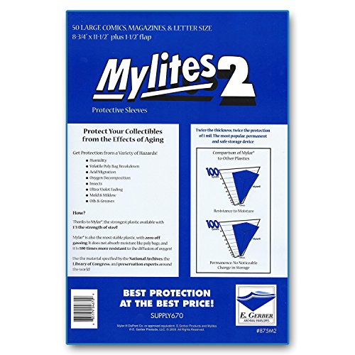 Mylites 2 Large Comics, Magazines & Letters 2-Mil Mylar Sleeves 8-3/4" x 11-1/2" - Pack of 50!