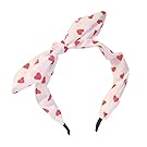 New Wide Ribbon Bowknot Alice Headband Wire Bendy Bow - White Red Hearts