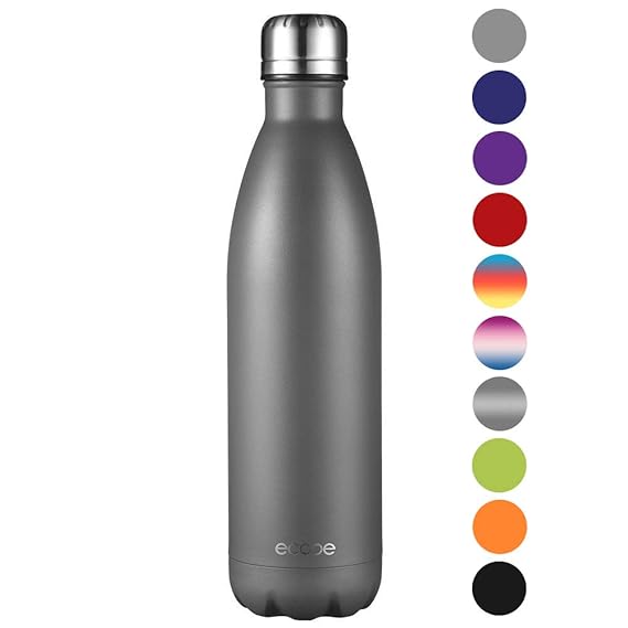 Ecooe Thermosflasche 500ml-750ml Doppelwandig Trinkflasche Edelstahl Wasserflasche Vakuum Isolierflasche (750ml, Grau)