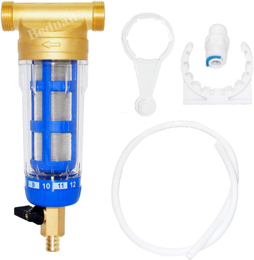 Beduan Water Pre-Filter Sediment Filter 40 Micron, 3/4" MNPT, 1/2" FNPT, Whole House Reusable Spin Down Sediment Filter System: Home Improvement
