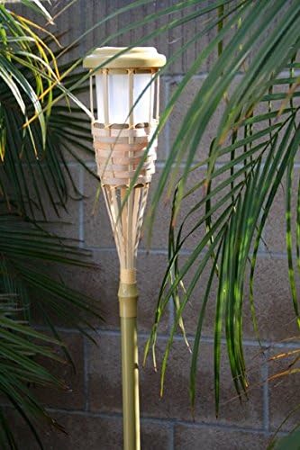 12-Pack Solar Bamboo Tiki Torch Landscape Lights With 5 WHITE LEDs and Double Batteries For Each Light