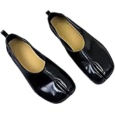Tabi Shoes Slip-on Ballet Flats Genuine Leather Mary Jane Block Low Heels for Women Closed Split-Toe Low-Cut Comfort Minimalist Style