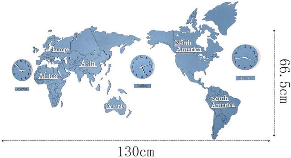 Nuoyi Creative Wall Clock World Map Creative Diy Living Room 3D Large Size Solid Wood Wall Decorative Wall Sticker Clock Wall Clock 1.3M Long,1