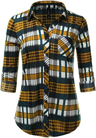 JJ Perfection Womens Long Sleeve Collared Button Down Plaid Flannel Shirt