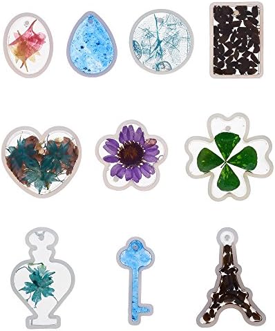 Antner 10 Shapes Pendant Making Molds Silicone Resin Casting Mould with Hanging Hole for DIY Craft Making