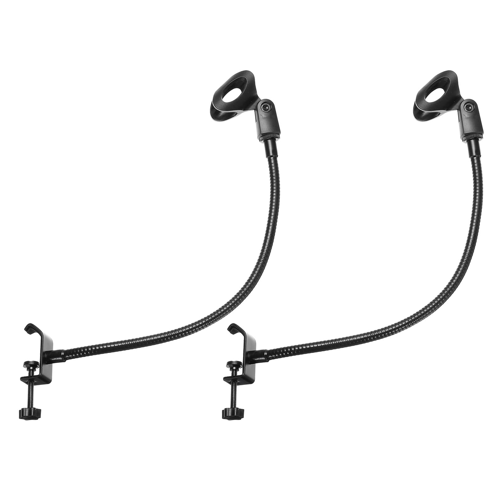 PATIKIL 18.5" Gooseneck Desk Mic Stand, 2Pcs Flexible Arm Desktop Microphone Stand with Clip, 3/8" to 5/8" Microphone Holder for Singing, Speech, Black