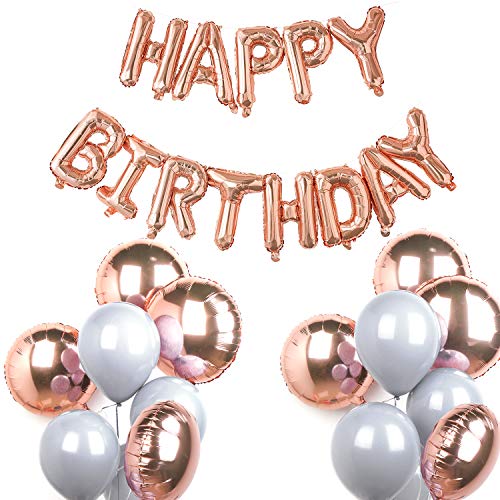 LAttLiv Balloons 31 pcs Birthday Balloons Set Foil Balloons and Latex Balloons Rose Gold Balloons and Gray Balloons Party Decorations Party Supplies Balloons for Party - Rose Gold & Macaron Gray