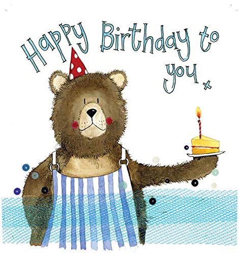 ALEX CLARK Happy Birthday Bear and Cake Card