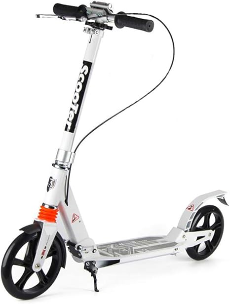 Amazon Co Jp キックボード ホワイトキックスクーター2ホイール 子供と大人の折り畳み式スクーター 調節可能なバー105cm ハンドブレーキ フットブレーキ 色 白 ホーム キッチン
