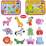 Kolimix Shapes Puzzle Jigsaw for Toddlers Age 3+ Years Old, Animals Insects Colorful Patterns Sorting Games Kindergarten Preschool Montessori Educational Toys for Kids for Children Boys Girls 12 Pack