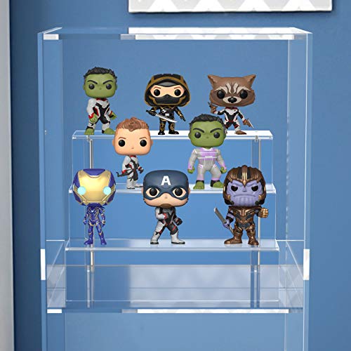 Femeli 3 Tiers Clear Acrylic Risers Display Stand Shelf for Collectibles Action Figures Amiibo Pop Funko Craft Show,Table Top(12.5 x 8 Inch,2 Pack)