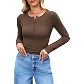 Misakia Long Sleeve Shirts for Women 2025 Spring Fall Tops Henley Button Ribbed Tunic Slim Fit Trendy Outfits