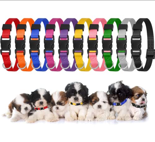 Yorgewd 10 Pack Puppy Collars, Adjustable Puppy Whelping Collars Small Dog Safety Soft Nylon Pet Welping for Small Dogs and Cats