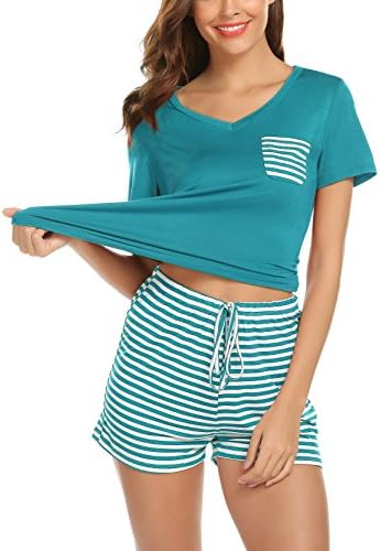 hellow friends Women 2 Piece Pajamas Sets V Neck Tops and Striped Pants Cotton Nighty Loungewear Christmas PJ Sets