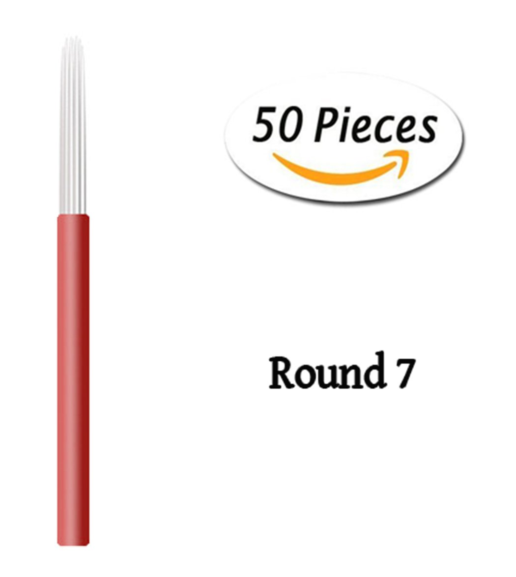 Xiaoyu Round Microblading Needles, Manual Fog Needle Eyebrow Tattoo Pen for Permanent Makeup, 50PCS, 7R