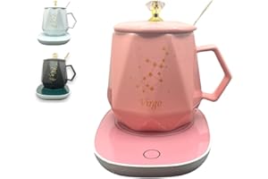RedRoko Zodiac Sign Star Self Heating Coffee Mug - Astrology Coffee Mugs, Constellation, Astrology Zodiac Signs, Coffee Warmer Mug, Ceramic Coffee Mug with Hot Plate, Spoon & Lid - Virgo - Pink