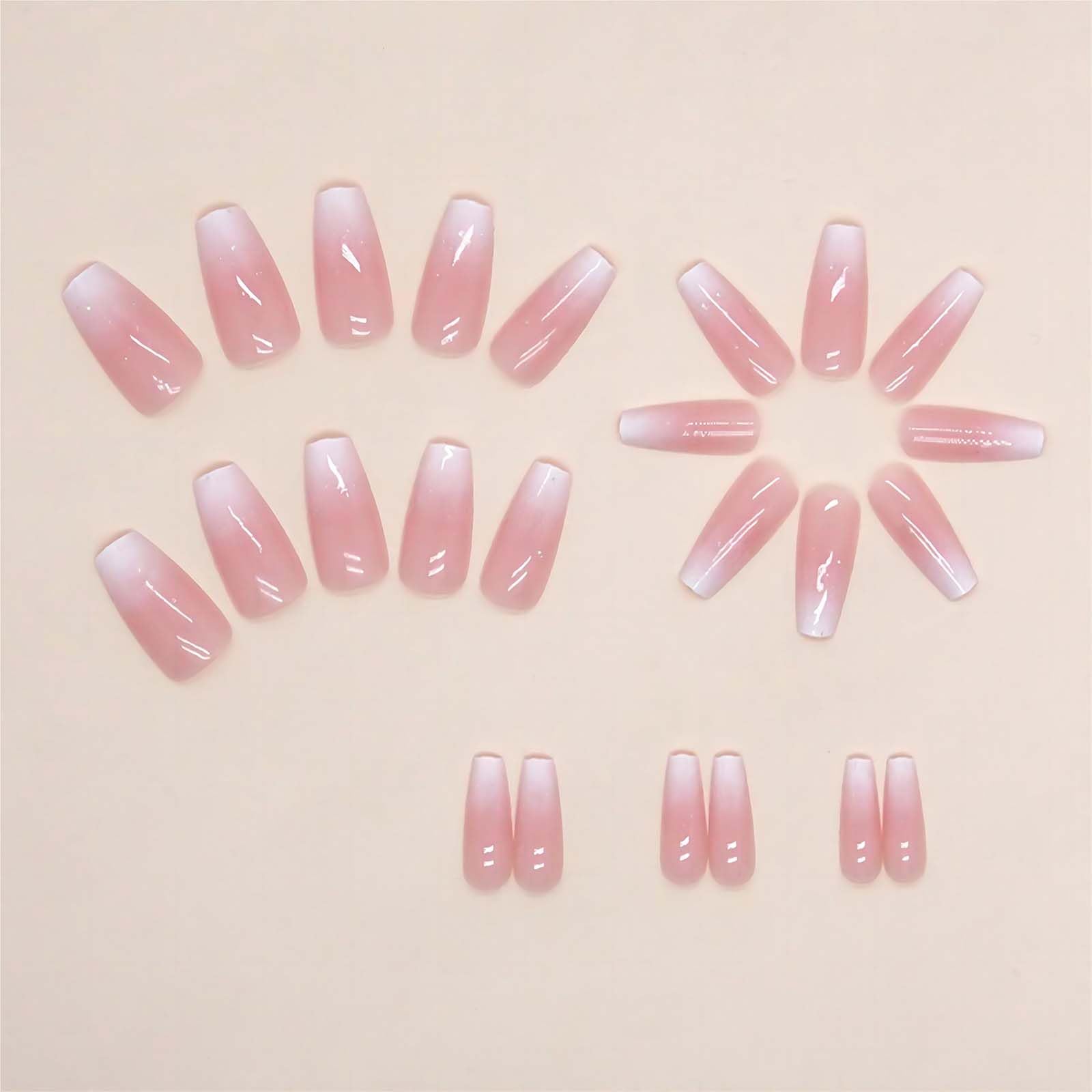 RUOKEXIN Pink Press On Nails Medium Coffin Fake Nails Glossy Acrylic False Nails with Glitter Designs Ombre Pink Full Cover Press Ons Fall Winter Holiday Stick on Nails for Women 24Pcs - Image 2