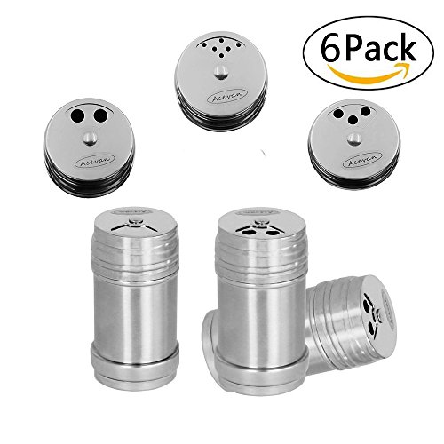 Acevan Stainless Steel Dredge Salt / Sugar / Spice / Pepper Shaker Seasoning Cans with Rotating Cover (6PCS)