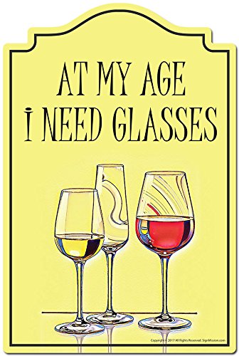 At My Age I Need Glasses Wine 3 pack of Vinyl Decal Stickers | 3.3" X 5" |Indoor/Outdoor | Funny decoration for Laptop, Car, Garage , Bedroom, Offices | SignMission