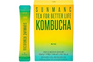SUNMANC Kombucha 10 packets, Sparkling Probiotic Fermented Drink, Convenient Powdered Drink Mix, Tea Powder, Low Calories, Sugar 0g, Low Caffeine (Lemon)