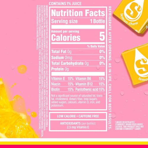 SPARKLING ICE STARBURST LEMON, ZERO SUGAR FLAVORED SPARKLING WATER, WITH VITAMINS AND ANTIOXIDANTS, LOW CALORIE BEVERAGE, 17 FL OZ BOTTLES (PACK OF 12)