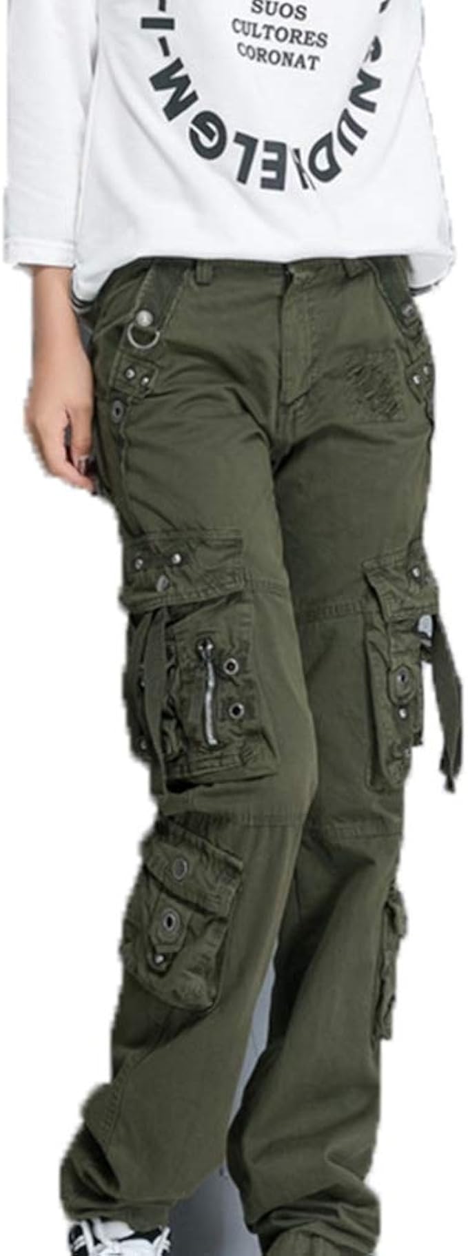 Gphui MultiPockets Work Cargo Pants for Women Solid Color Loose Casual