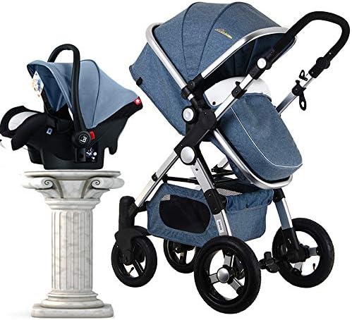 LIUMANG 3 in 1 Baby Stroller High View Fold-able Baby Trend Stroller Pushchair Bassinet Car Seat Stroller Infant Baby Pushchair Convenience (Blue)