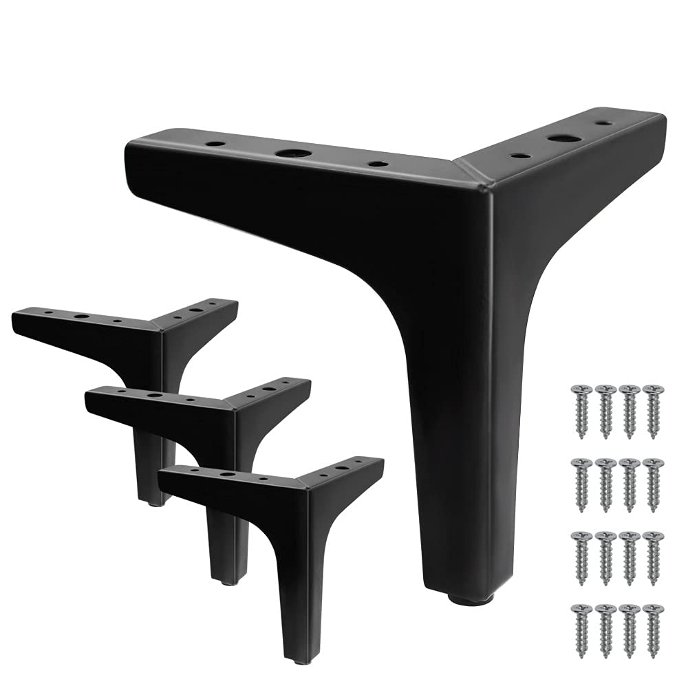 Cjueiom 15cm / 6 Inch Furniture Legs, Black Metal Triangle Feet for Sofa, Couch, Table, Cabinet, Ottoman, Modern Replacement Legs, 4Pcs