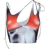 CAPE CLIQUE Womens Sexy Y2K Crop Tops Lace Up Body Print Hollow Out Summer Tie Dye Sleeveless Cami Plunge Tank Top