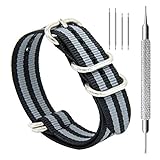 CIVO Heavy Duty G10 Zulu Military Watch Bands NATO Premium Ballistic Nylon Watch Strap 5 White Rings with Stainless Steel Buckle 20mm 22mm 24mm … (black smoke grey bond, 22mm)