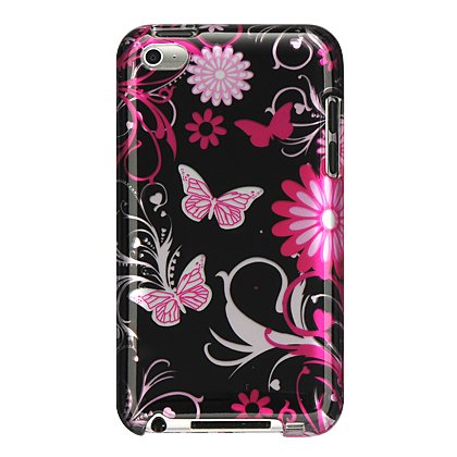 Premium Design Hard Crystal Case Cover for Apple iPod Touch 4G, 4th Generation, 4th Gen - Pink Butterfly Print