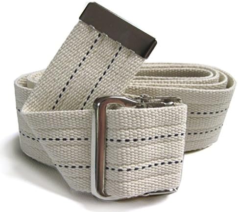 JDM Medical Cotton Gait Belt with Metal Buckle, Natural w/ Blue Stripes (72")