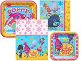 Dreamworks Trolls Birthday Party Bundle including Dinner Plates, Dessert Plates, Napkins and Tablecover for 16