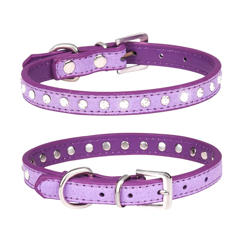 haoyueer Cute Dazzling Sparkling Elegant Fancy Suede Leather 1 Rows Bling Rhinestone Crystal Jeweled Small Pet Cat Dog Puppy Collar … (M, Purple)