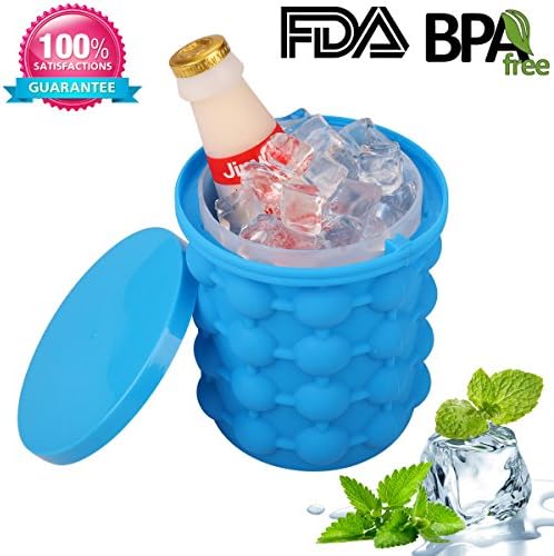 Ice Cube Maker Genie Large - Ice Bucket The Revolutionary Space Saving Silicone Ice Cube Trays Molds for Chilling Burbon Whiskey, Cocktail, Beverages and More, 5.1 X 5.6 Inch